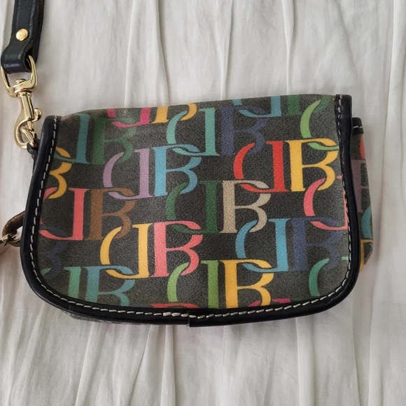 Dooney & Bourke Multi Scribble Wristlet With Strap And Signature Heart Charm